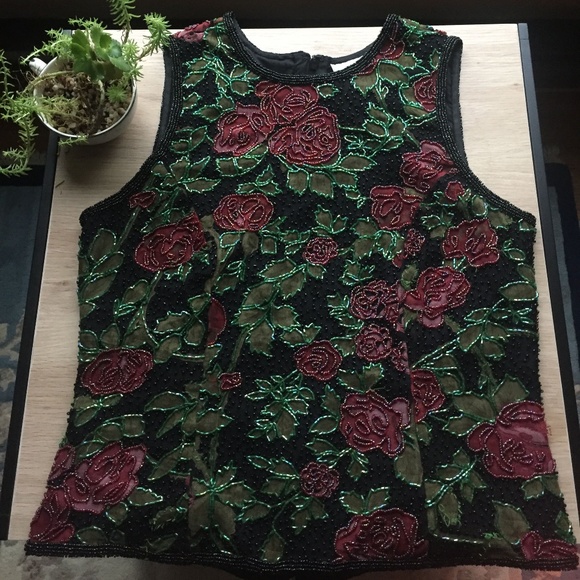 Vintage Silk Beaded Formal Tank Top - Picture 1 of 4